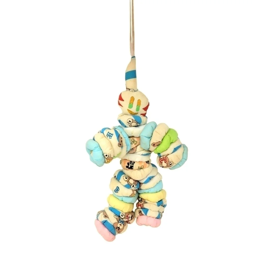 Yoyo Clown Rag Doll Fabric vintage cloth Handmade Toy 15” Rustic Folk Art T55